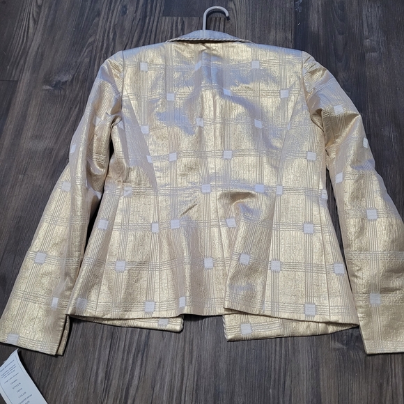NINA MCLEMORE Jacket Metallic Blazer Size 2 Gold Shimmer Holiday NWT Made In USA - Picture 3 of 9